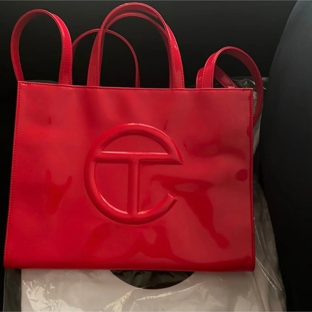 Telfar red medium sized shopping bag